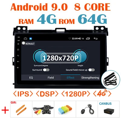 64G Android 9,0 1280*720P Carplay Авто gps радио для Toyota LAND CRUISER Prado 120 Lexus GX47 мультимедийный экран без DVD головное устройство - Color: 4G64GDSP 1280 canbus