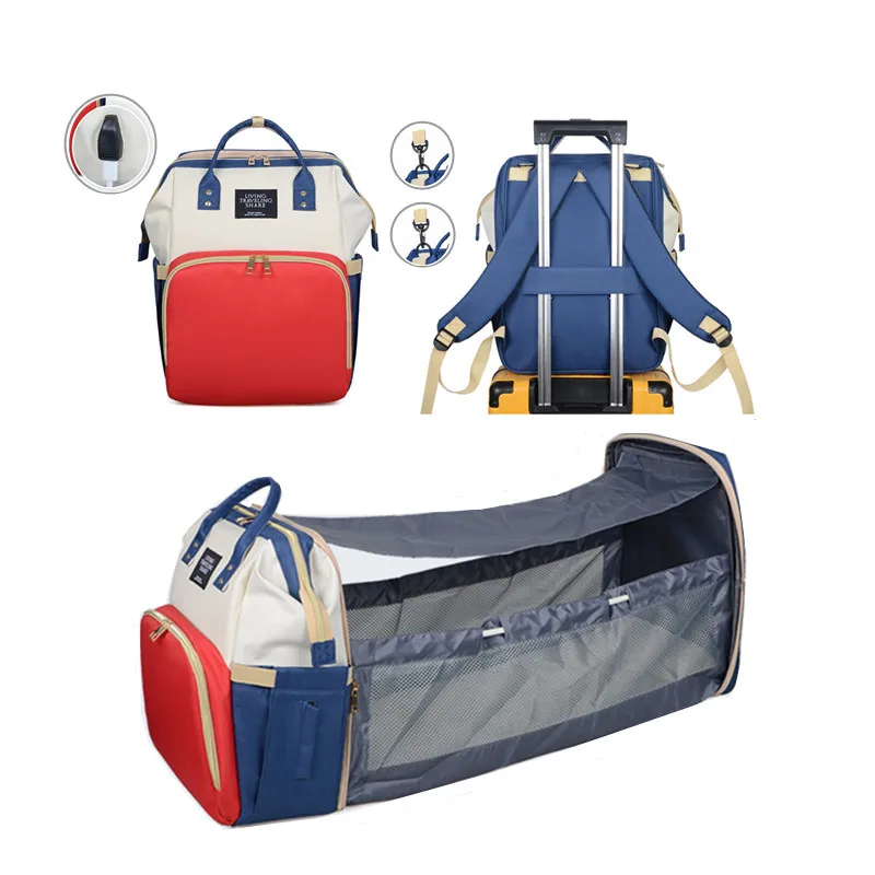 

New Usb Diaper Bags Crib Design Mummy Bag Waterproof Fabric Nappy Backpack Changing Pad Hooks For Maternity Baby Care Bed