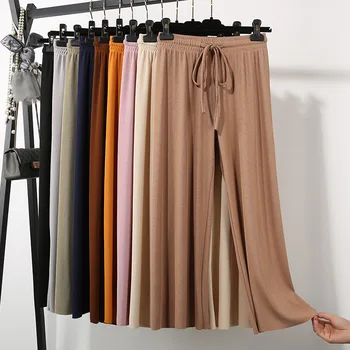 

Viscose Loose Pants Women's Summer High-waisted Loose Plus-sized Capri Pants Drape Straight-Cut Casual Pants trousers home wear