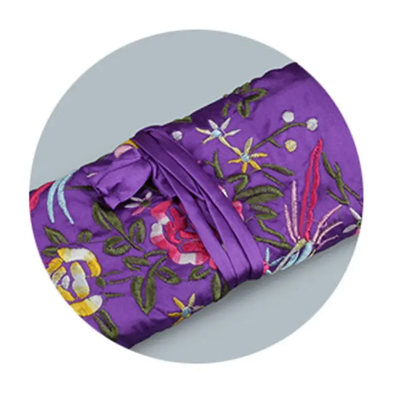 Oriental Silk Jewellery Roll Wrap Jewelry Pouch Organizer Travel Storage Case