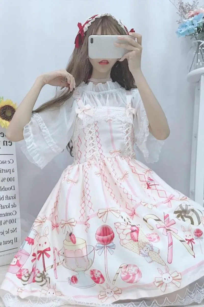 Japanese Sweet JSK Lolita Suspender Dress for Women Summer Cosplay