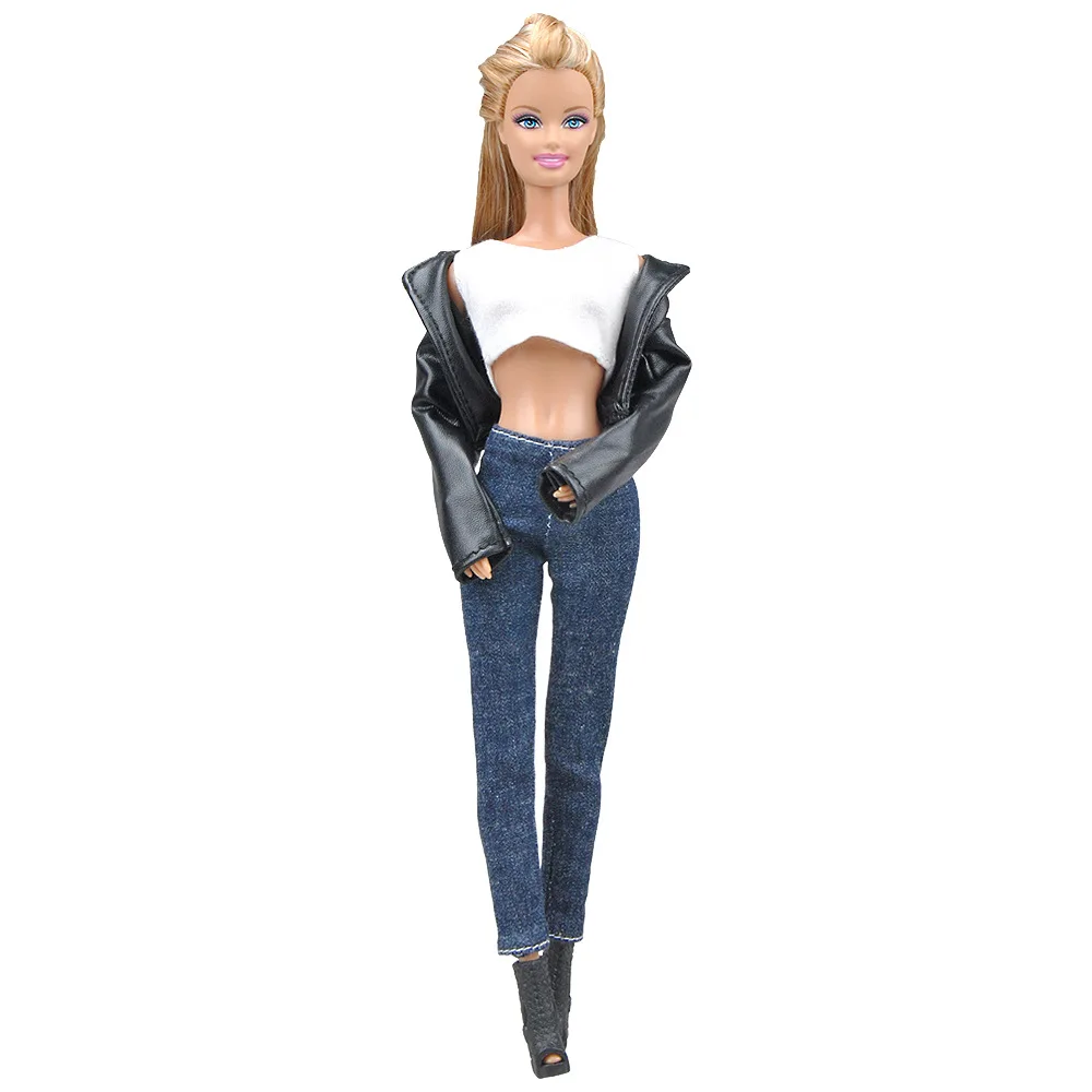 Paris Fashion Leather Jacket Outfit Set For Barbie Blyth 1/6 30cm MH CD FR SD Kurhn BJD Doll Clothes Accessories