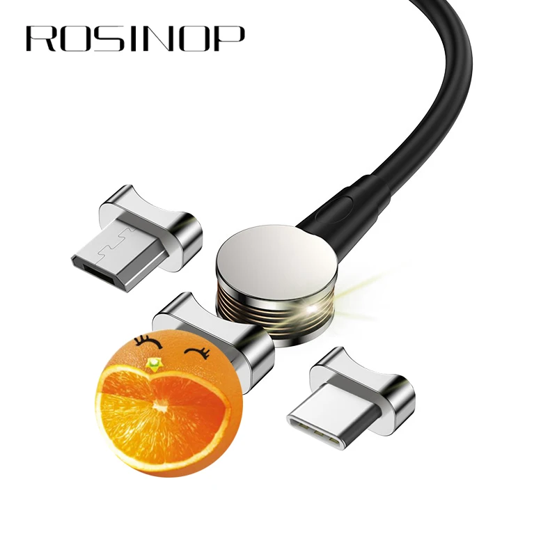 Rosinop поворот 3A Быстрая зарядка 3 0 Micro usb type C Магнитный кабель системы освещения