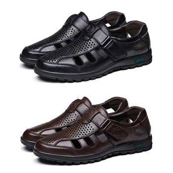 

Genuine Leather Men Sandals Shoes Fretwork Breathable Fisherman Shoes Style Retro Gladiator Soft Bottom summer Classics men Busi
