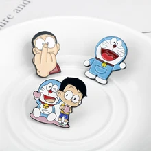 Кашемировая Толстовка Doraemon Cat металлическая Глянцевая заколка и броши для рюкзака, сумки, значки, детские рождественские подарки, нагрудные значки с воротником