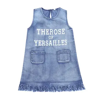 

New 2020 Summer Girls Dresses Personality Toddler Suspender Dress Children Sundress Beach Kids Jeans Dress for Girl Denim,