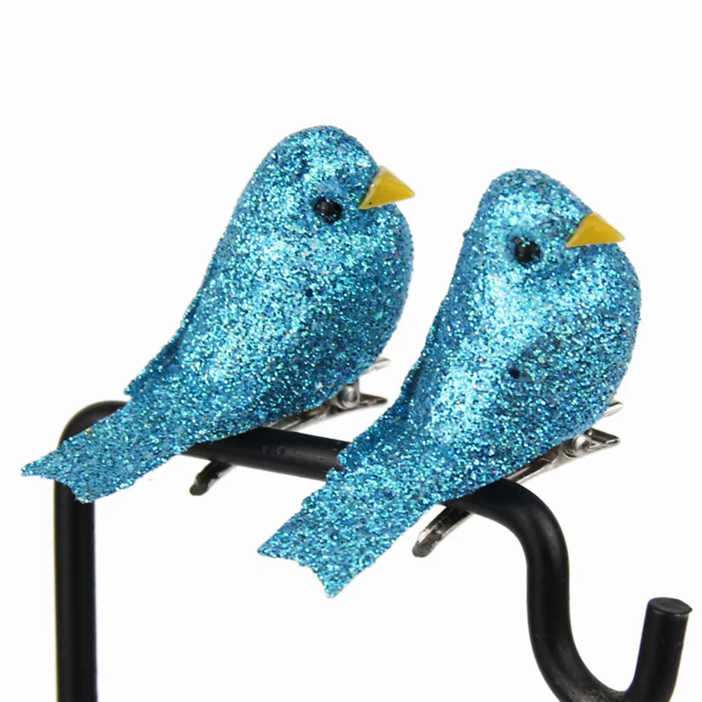 12 Pcs Glitter Foam Artificial Bird Flower Supplies For Wedding Christmas Tree Decoration DIY Craft Mini Cute Birds Ornaments