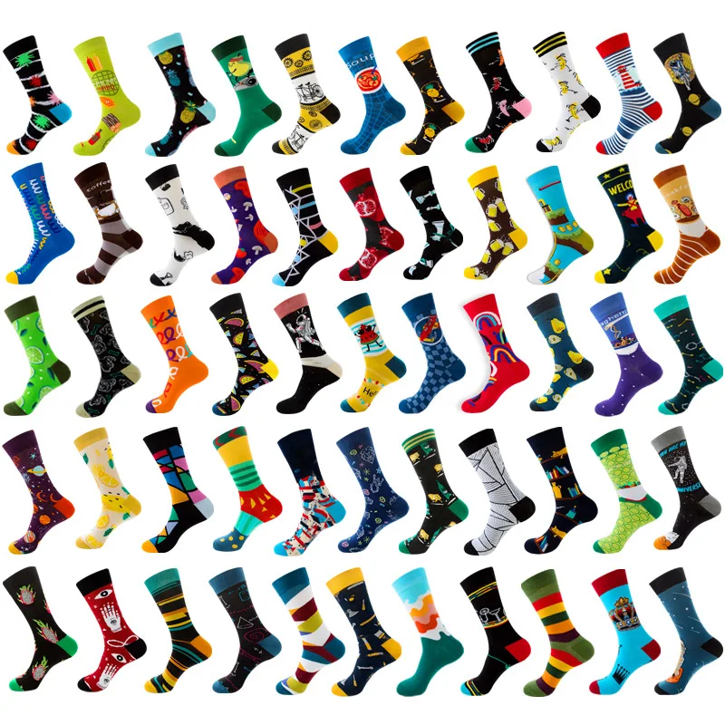 Man socks Harajuku Retro Astronaut Planet Funny Banana Funny Fruit Various Patterns Fashion Trend Street Skateboard Cartoon Sock men sock autumn winter new fashion colorful cotton funny cartoon aircraft hot sale casual skateboard harajuku male bike socks