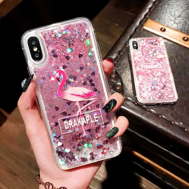 Quicksand Dynamic Liquid Nail Phone Case For Samsung Galaxy S10 S9 S8 S5 S6 S7 Edge Plus 5G S10E Note 10 Pro 9 8 5 4 3 TPU Cover - Цвет: Big flamingo