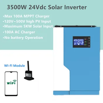 

With Wi-FI module Hybrid solar inverter 3500W 100A MPPT Charger 24Vdc 230Vac 5kw solar power 100A AC Charger run without battery
