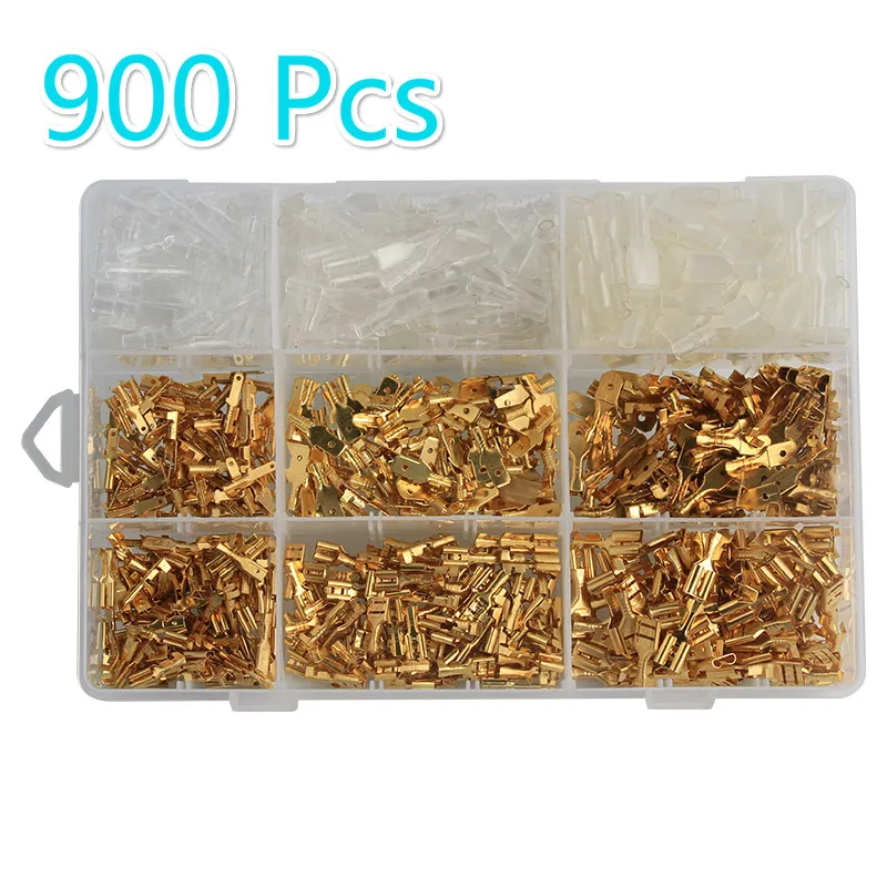 

900 Pcs/Set Insulated Electrical Wire Crimp Terminals 2.8/4.8/6.3mm Spade Connectors Assortment Kit Male Female Wire Connector