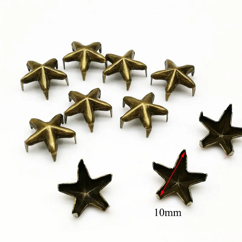 brass Meetee 100/300pcs 10mm Five-pointed Star Claw Nails Metal Button Decoration Rivet for Handbag Shoes Leather Crafts Accessories - Цвет: brass