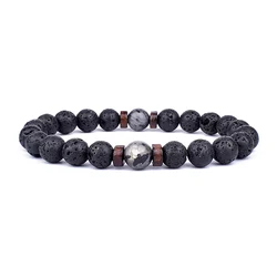 Elegant Volcanic Stone & Wooden Bead Buddha Bracelet - S-17cm (E)