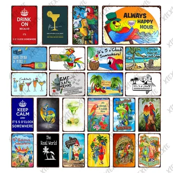 

Beach Summer Cocktail Tin Signs Coconut Parrot Metal Plate Wall Art Home Garden Bar Restaurant Vintage Decor