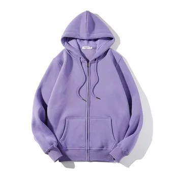 

Autumn And Winter Purple Sweater Female Plus Velvet Lian Cap Cardigan Top Big Code Sports Leisure Hoodie Loose Zipper Thick Coat