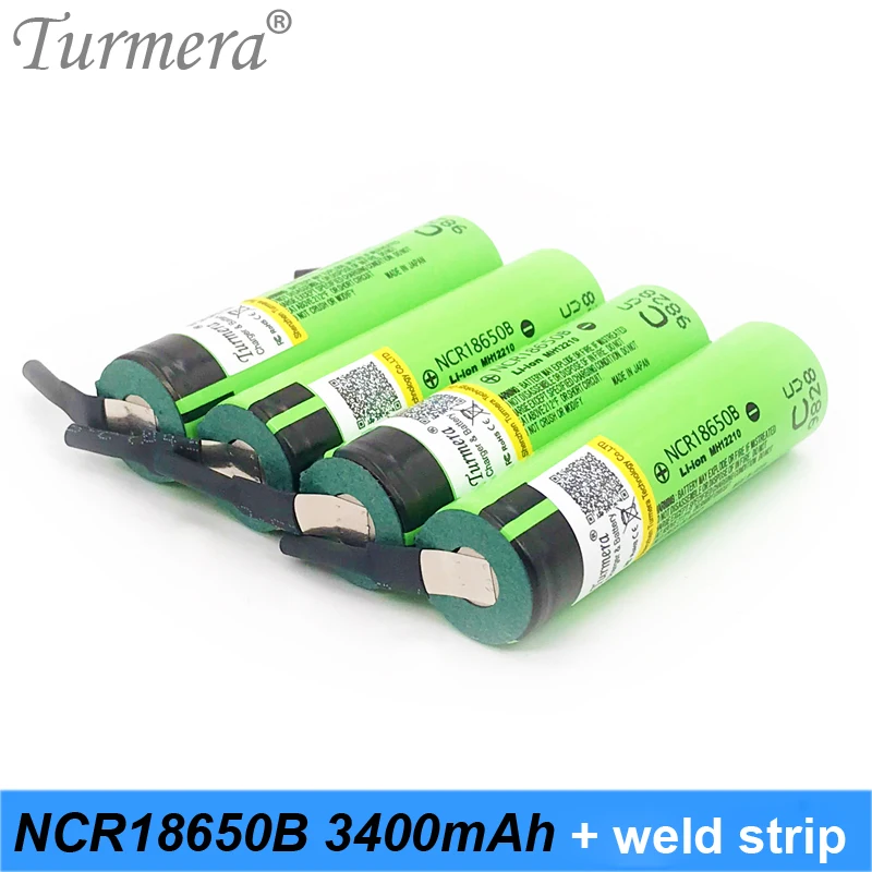 Turmera 2019 Original NCR18650B 3.7 v 3400mah 18650 Lithium Rechargeable Battery with soldering strip for screwdriver battery 02