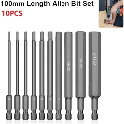 Juego de brocas de llave Allen de cabeza hexagonal, brocas de destornillador Allen métricas de 50/100mm, punta magnética, enchufe de destornillador, 8/10 piezas