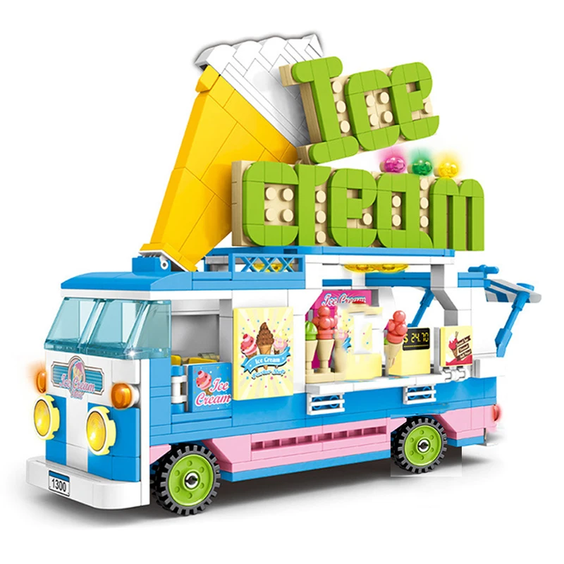 

Legoing City Street View Series 3 Figures 453pcs Ice Cream Car Building Blocks Toys For Children Compatible LEGOeing Creator Set