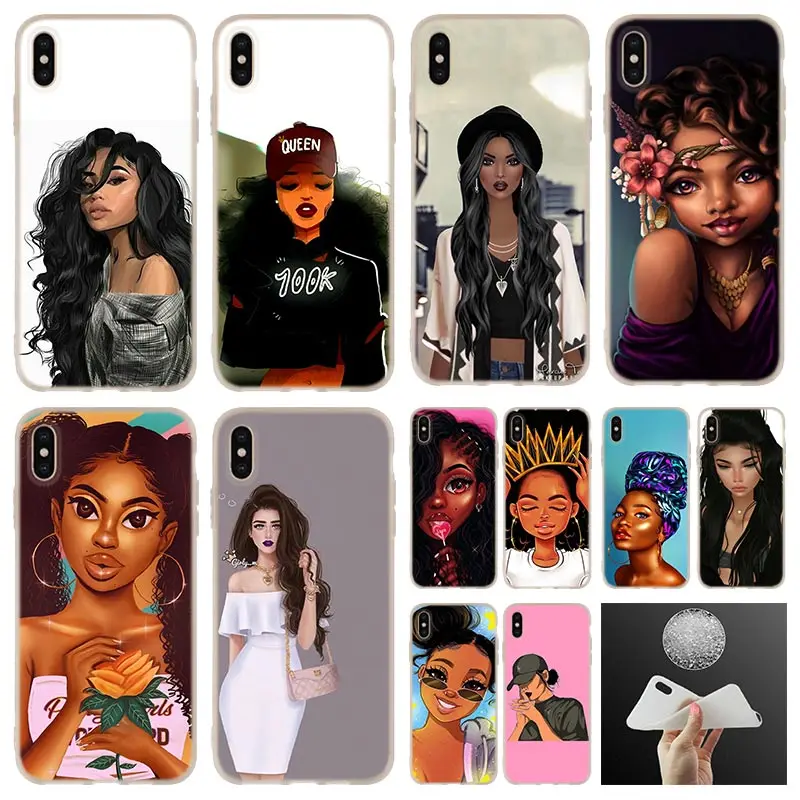 Soft Silicone Case For iPhone 13 12 11 Pro 7 8 6 6s Plus XR XS Max Cover Mini SE 2020 Funda Etui Afro Girls Art | Мобильные телефоны