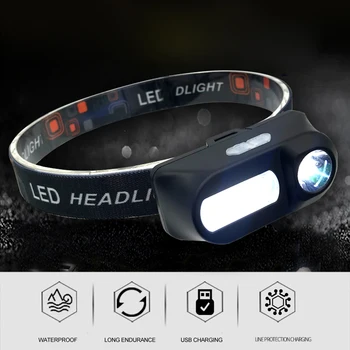 

JUNEJOUR Outdoor camping Portable mini +COB LED Headlamp USB charging Fishing headlights