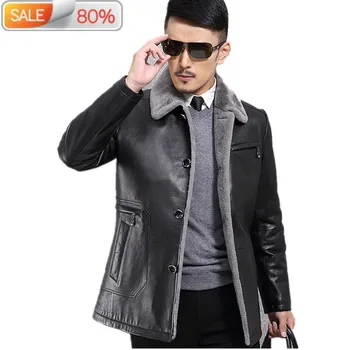

Winter Genuine Sheepskin Leather Jacket Plus Size Men Real Wool Fur Coat Winterjas Heren 7009 ND7AA