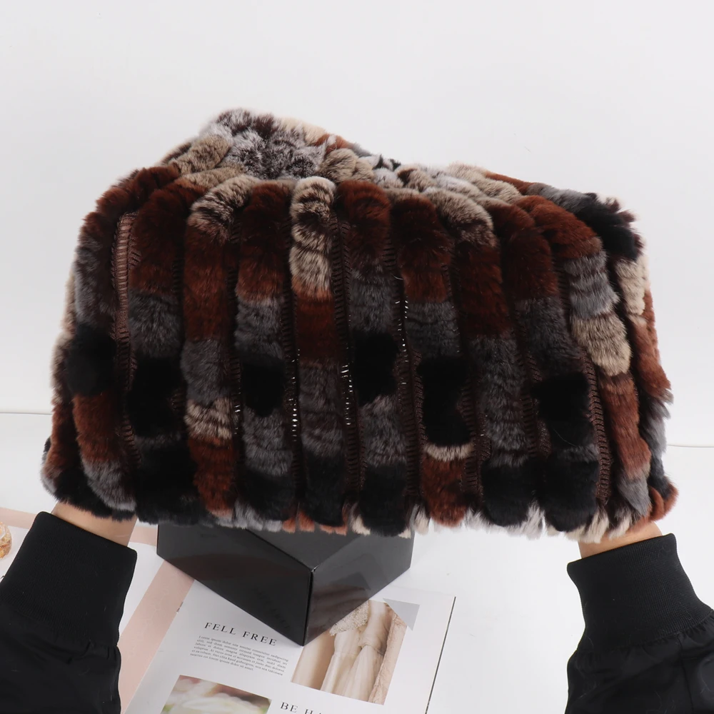 2025 New Lady Real Rex Rabbit Fur Hat Natural Warm Rex Rabbit Fur Hat Scarf Women Hand Knitted Soft Real Rabbit Fur Caps Scarves 6