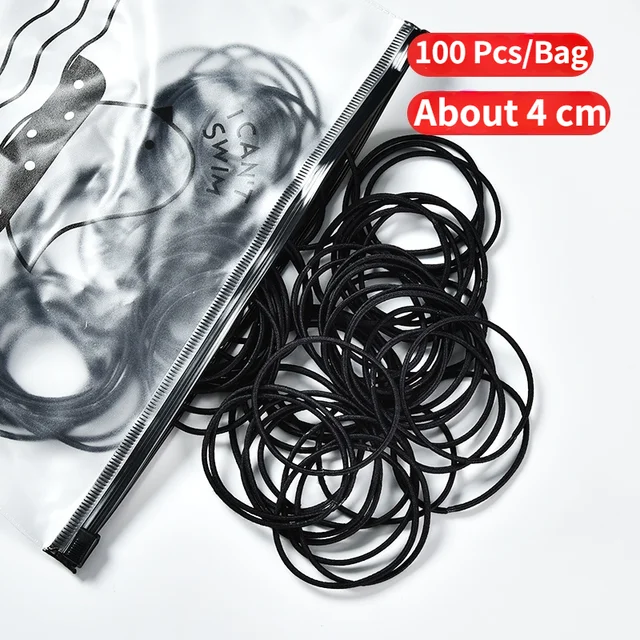 10/50/100 Pcs/Set Women Girls Colors Soft Scrunchies Elastic Hair Band Lady Lovely Solid Rubber Bands Female Hair Accessories Black-100 Pcs