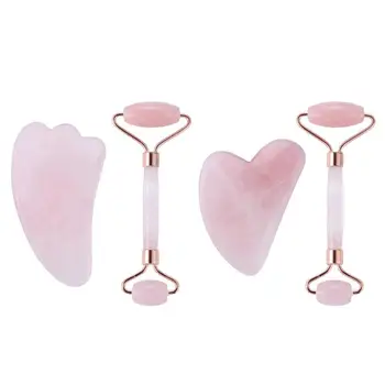 

Rose Quartz Face Massage Roller Natural Jade Scraper Plate Double Head Slimming Face Massager Roller Face Anti Wrinkle Removal