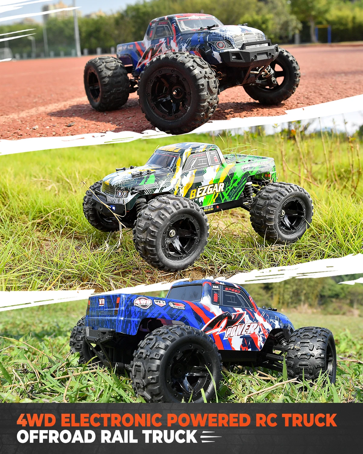 BEZGAR HM161 Hobby RC Car 1:16 All-Terrain 40Km/h Off-Road 4WD Remote Control Monster Truck Crawler with Battery for Kids Adults 4