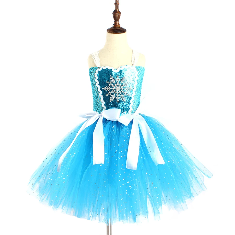 Snow Ice Princess Queen Girls Tutu Dress Glittery Sparkle Handmade Kids Halloween Party Birthday Fancy Dresses Elsa Clothes (12)