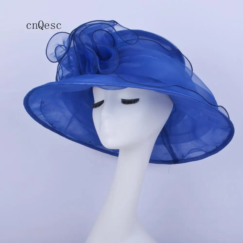

Navy blue wide brim Women hat Dress hat Organza Hat for Church kentucky derby wedding melbourne cup ascot races,brim width 14cm.