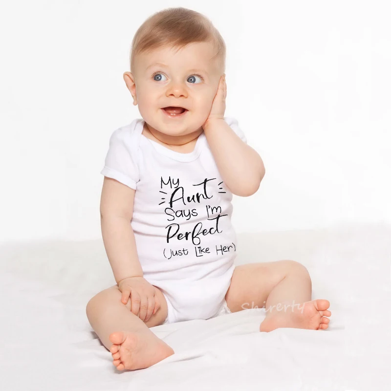 

Summer Baby Clothes My Aunt Said I Am Perfect Letter Printed Newborn Body Romper Cotton Short Sleeve Jumpsuit Outfits 0-24M