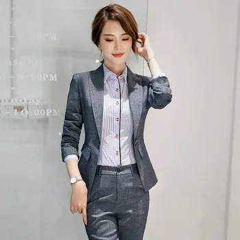 

Women's suit 2019 autumn new fashion temperament casual plaid single button small suit trousers two-piece suit set