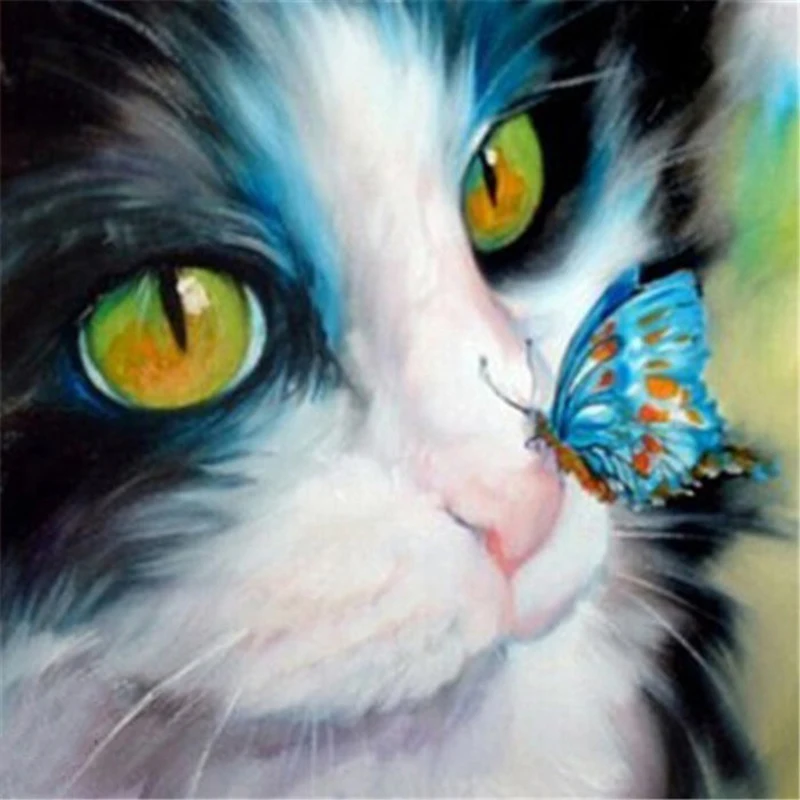 

DIY 5D Diamond Painting Cat Full Round Drill Diamond Embroidery Animal Mosaic Pictures of Rhinestones Cross Stitch Wall Art Gift