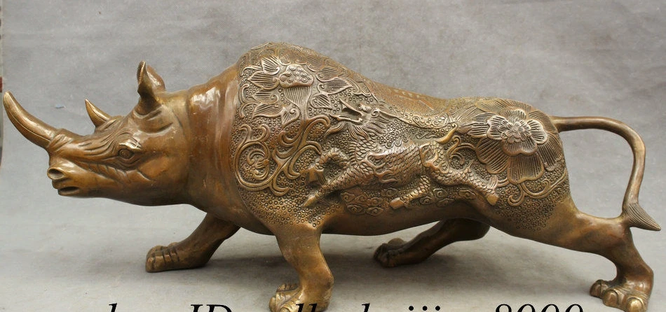 26 &quotНародная Китайская античная бронза животные Бык Рог носорога