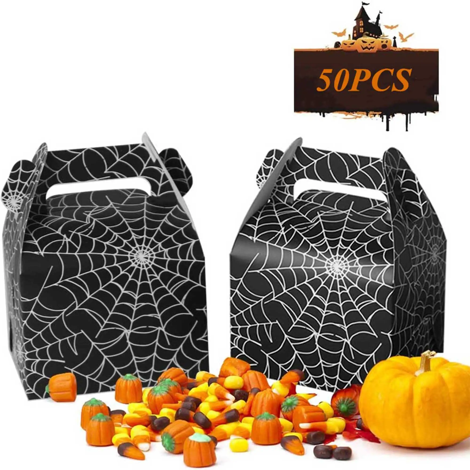 50 PCS Gift Box Spider Web Christmas Case Souvenir for Candy Boxes Snacks Halloween Decorations DIY Party Deco Supplies | Дом и сад