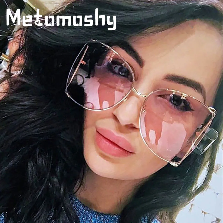 

2019 Oversized Sunglasses Women Brand Designer Butterfly Big Frame Square Sun Glass Pearl Decoration Cateye Shades UV400 Eyewear