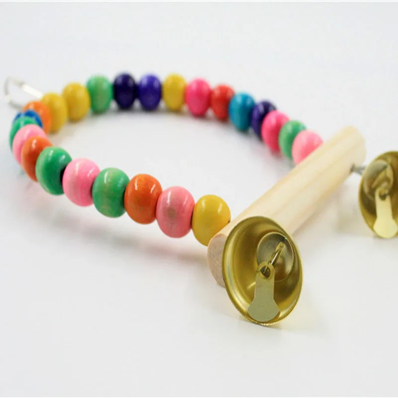 Parrot Toy 1PC Natural Wooden Parrots Swing Toy Birds Colorful Beads Bird Supplies Bells Toys Perch Hanging Swings Cage for Pets
