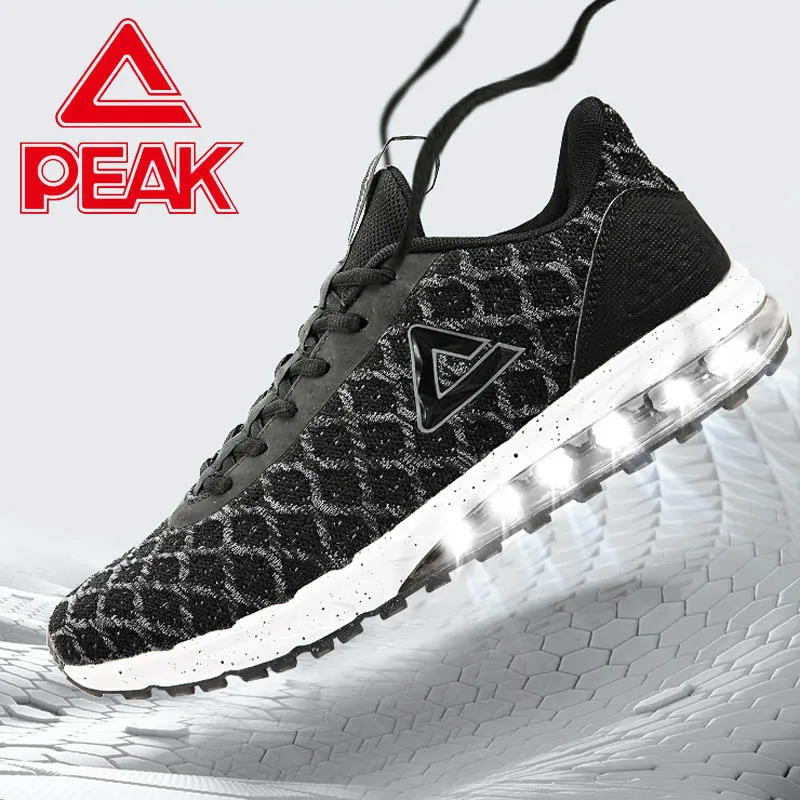 

PEAK Running Shoes For Men Black Mesh Lightweight Sneakers Non-slip Wearable Athletic Sports Shoes Air Cushion Jogging Shoes