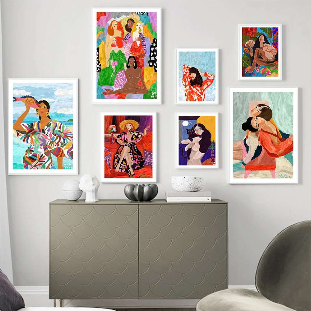 

Modern Abstract Woman Posters Print Female World Mexican Colors Canvas Painting Miranda Wall Art Pictures For Living Room Decor