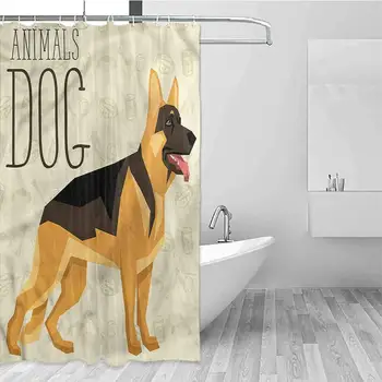 

GloriaJohnson German Shepherd Hotel Fabric Shower Curtain Geometric Animal Suitable for Bathroom