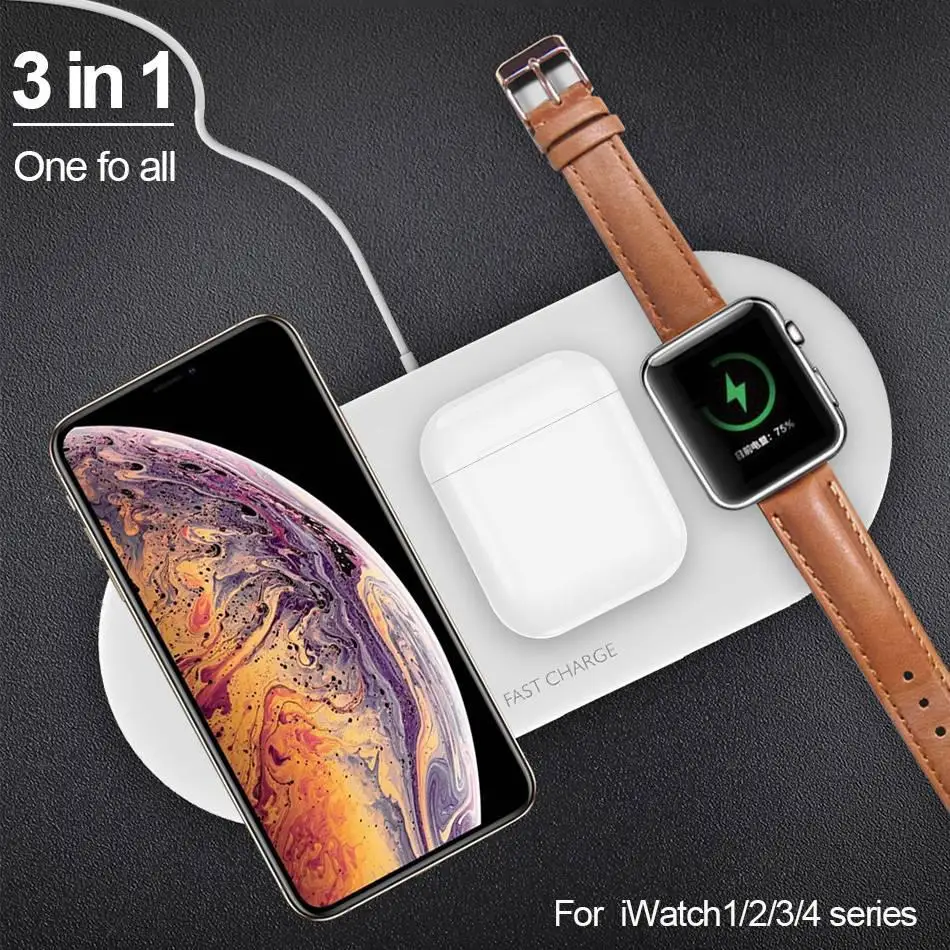 

10W Wireless Charger Station 3 in 1 Stand Pad for iPhone X XS For Apple Watch Airpods Charging Dock for i watch 3 for xiaomi mi9