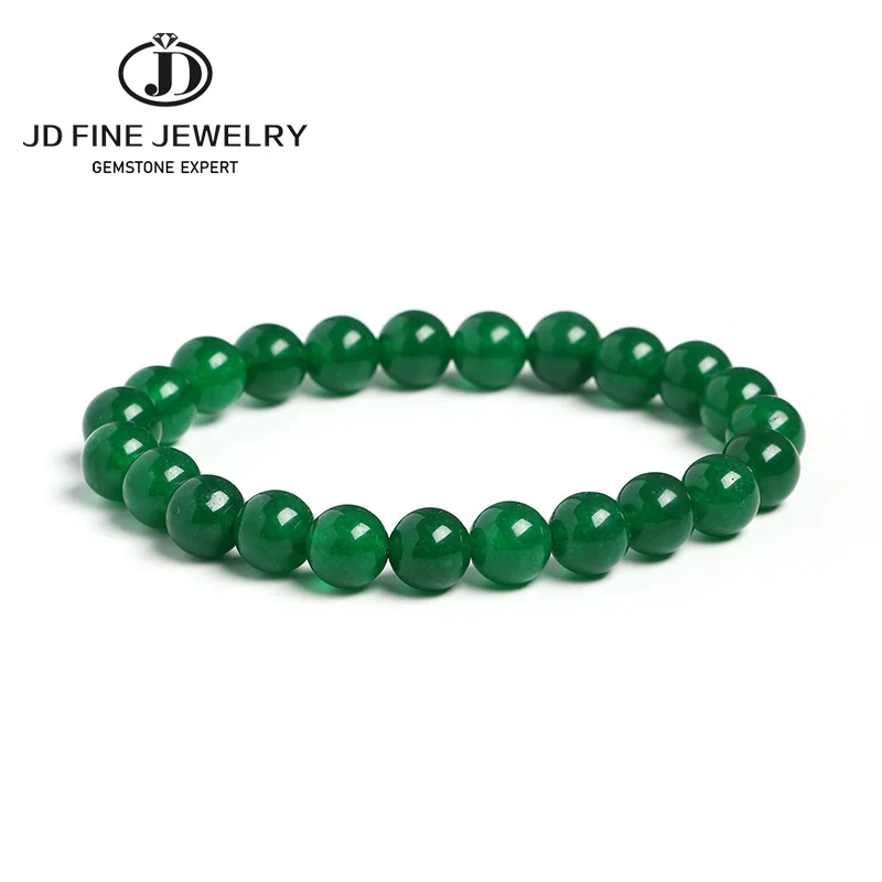 Natural Green Jade Beaded Bracelet 4-5MM 925 Sterling Silver Chain