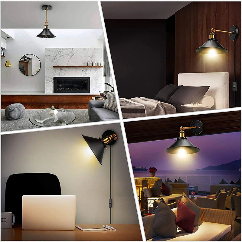 Vinatge Loft Wall Light Industrial Plug in 1.8M Cord Black E27 Living room Bedroom Fixtures wall light led wall lamp
