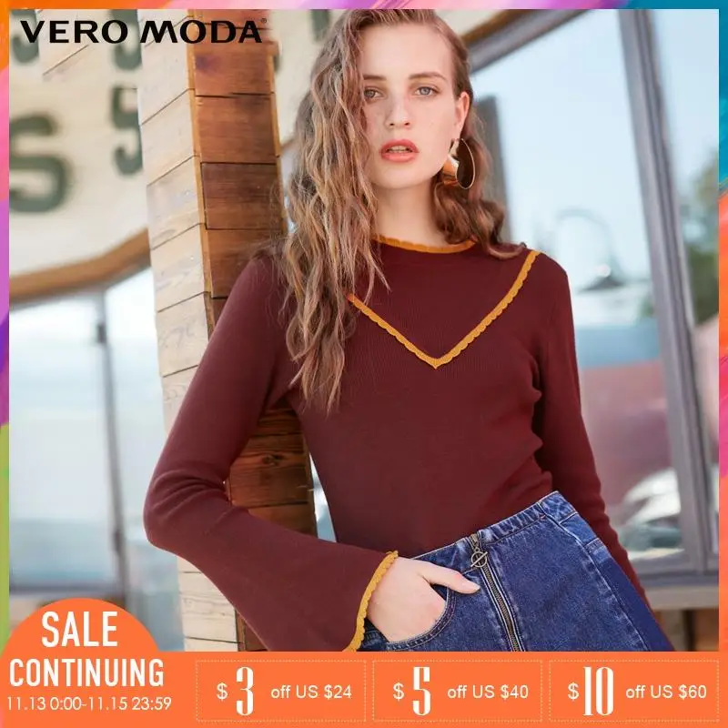 Vero Moda Осень Зима Женщины лепесток воротник расклешенные рукава свитер | 318324512