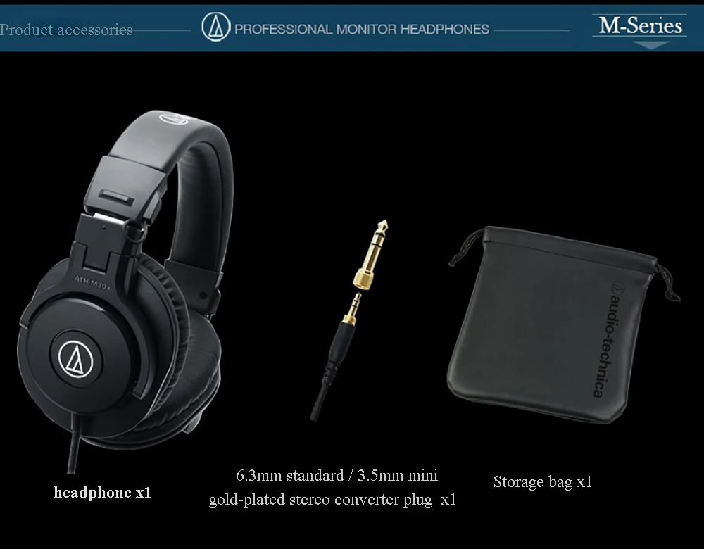 Audio-Technica ATH-M30X на голову Профессиональный Запись HIFI монитор наушники закрытые портативный складной