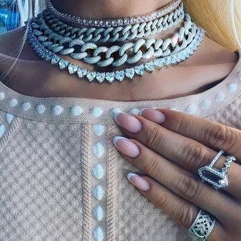 

3 Colors Iced Out Hip Hop Shiny Necklace Paved White Cz For Women Wedding Gift 2020 New Summer Cool Dainty Jewelry