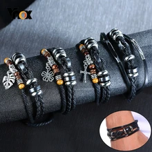 Vnox, Ретро стиль, мужские многослойные кожаные браслеты, длина, размер, регулируемый, на запястье, ювелирные изделия для мальчика, мужские праздничные подарки