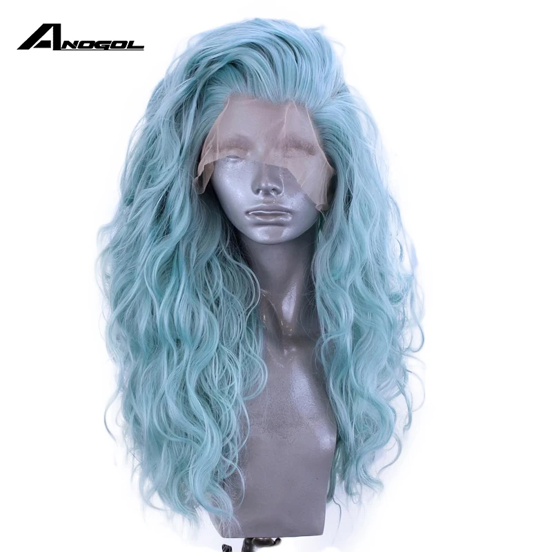 Anogol-Mint-Green-Brand-New-High-Temperature-Fiber-Water-Wave-Free-Part-Hair-Long-Wigs-Synthetic