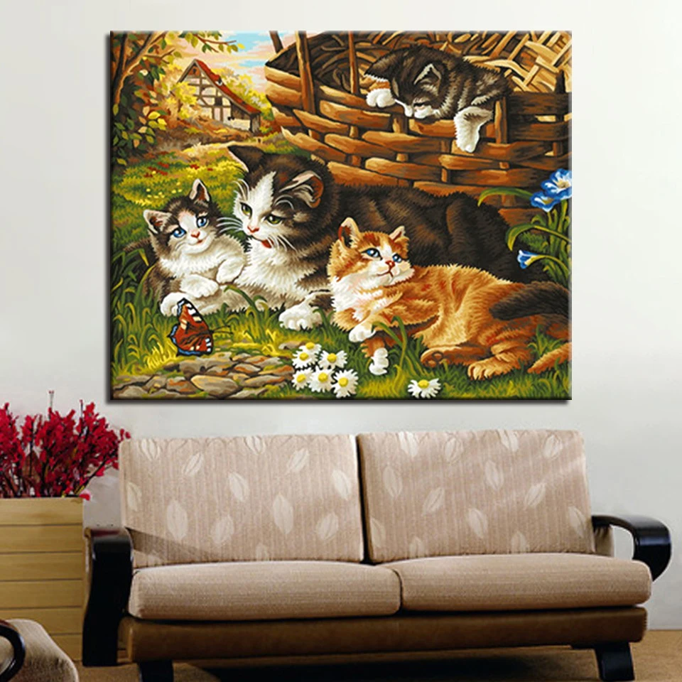 Животное кошка DIY Краска ing по номерам картина с каллиграфией акриловая краска
